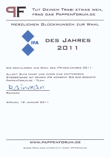 Urkunde IFA des Jahres 2011
