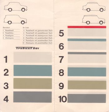 Trabant 601 Farbkarte 1969-1976